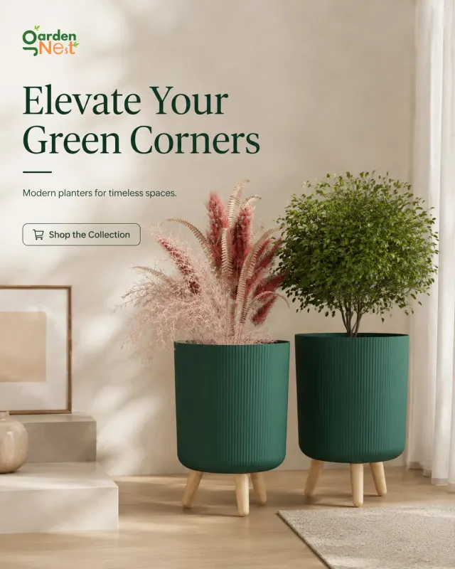 GardenNest Green Ribbed Flower Pot | Set of 2