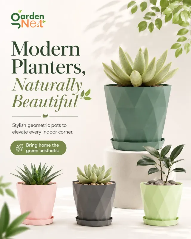 GardenNest Diamond Design Flower Pot | 6 Inch Set of 5