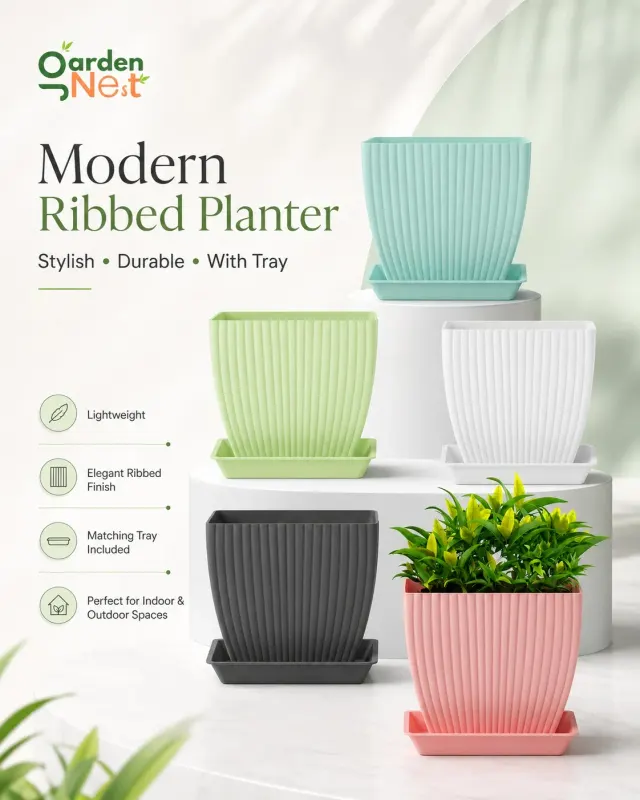 GardenNest Square Flower Pot | 6 Inch Set of 5