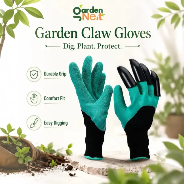 GardenNest Green Claw Garden Gloves for Digging and Planting